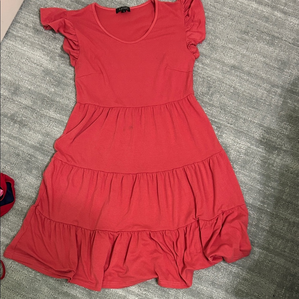 YRU Red Dress with Ruffle Sleeves